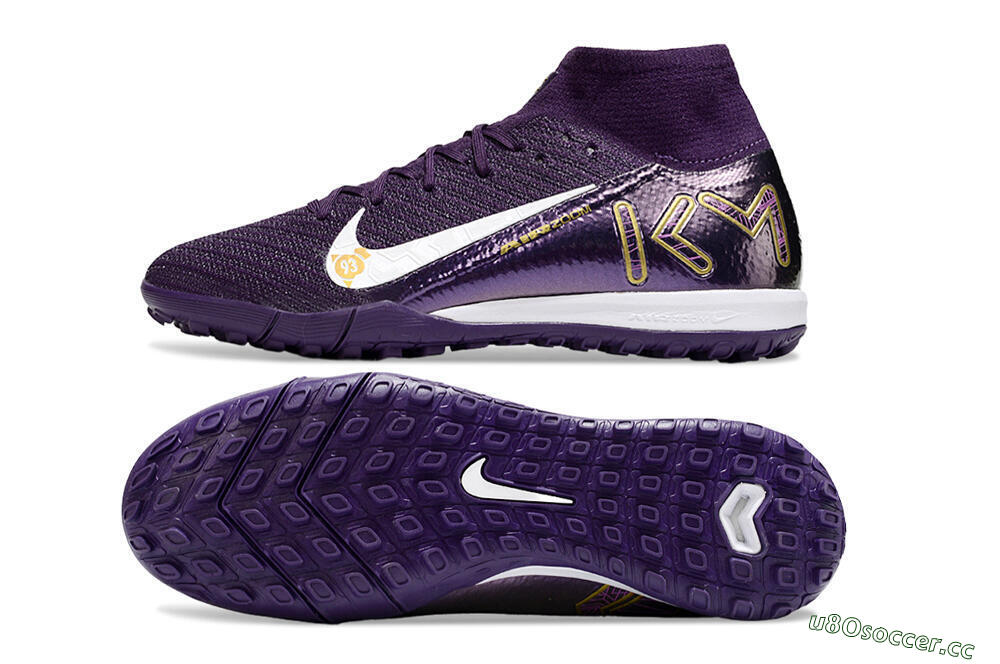 Unisex Nike Air Zoom Mercurial Superfly 10 Elite TF Artificial Turf High-Tops Football Shoes - Purple/White/Gold 1
