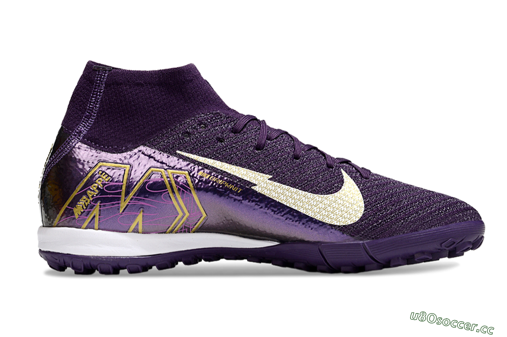 Unisex Nike Air Zoom Mercurial Superfly 10 Elite TF Artificial Turf High-Tops Football Shoes - Purple/White/Gold 7