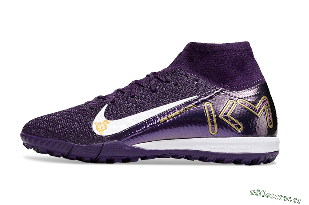 Unisex Nike Air Zoom Mercurial Superfly 10 Elite TF Artificial Turf High-Tops Football Shoes - Purple/White/Gold 0