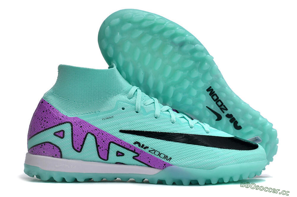 Unisex Nike Air Zoom Mercurial Superfly 10 Elite TF Artificial Turf High-Tops Football Shoes - Jade/Black/Purple 2