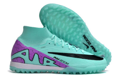 Unisex Nike Air Zoom Mercurial Superfly 10 Elite TF Artificial Turf High-Tops Football Shoes - Jade/Black/Purple