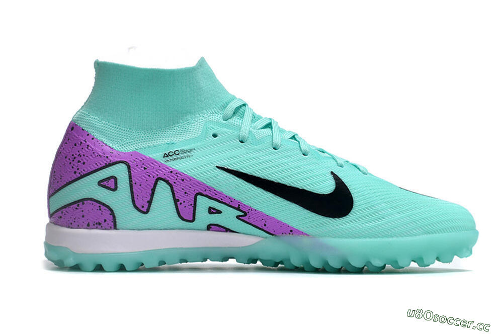 Unisex Nike Air Zoom Mercurial Superfly 10 Elite TF Artificial Turf High-Tops Football Shoes - Jade/Black/Purple 4