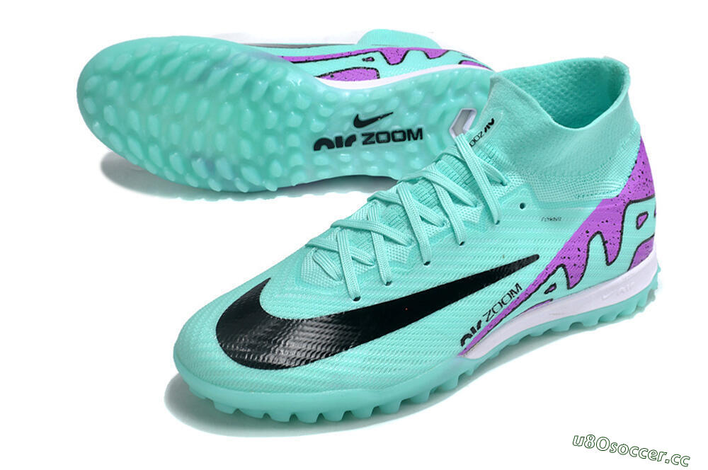 Unisex Nike Air Zoom Mercurial Superfly 10 Elite TF Artificial Turf High-Tops Football Shoes - Jade/Black/Purple 3