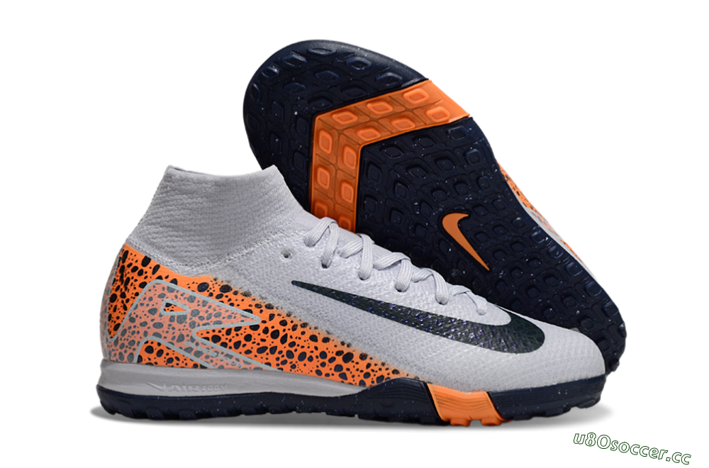 Kids Nike Air Zoom Mercurial Superfly 10 Elite TF Artificial Turf High-Tops Football Shoes - Grey/Black/Leopard 2