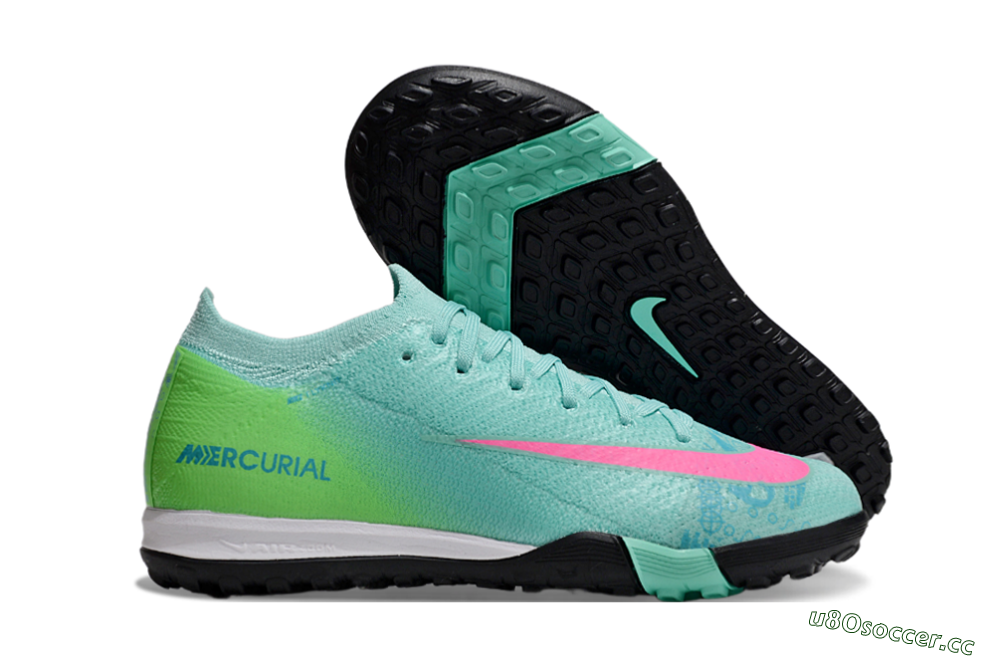 Kids Nike Air Zoom Mercurial Vapor 16 Elite TF Artificial Turf Low-Tops Football Shoes - Jade/Yellow/Pink 2
