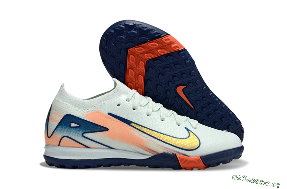 Kids Nike Air Zoom Mercurial Vapor 16 Elite TF Artificial Turf Low-Tops Football Shoes - Jade/Blue/Gold 2