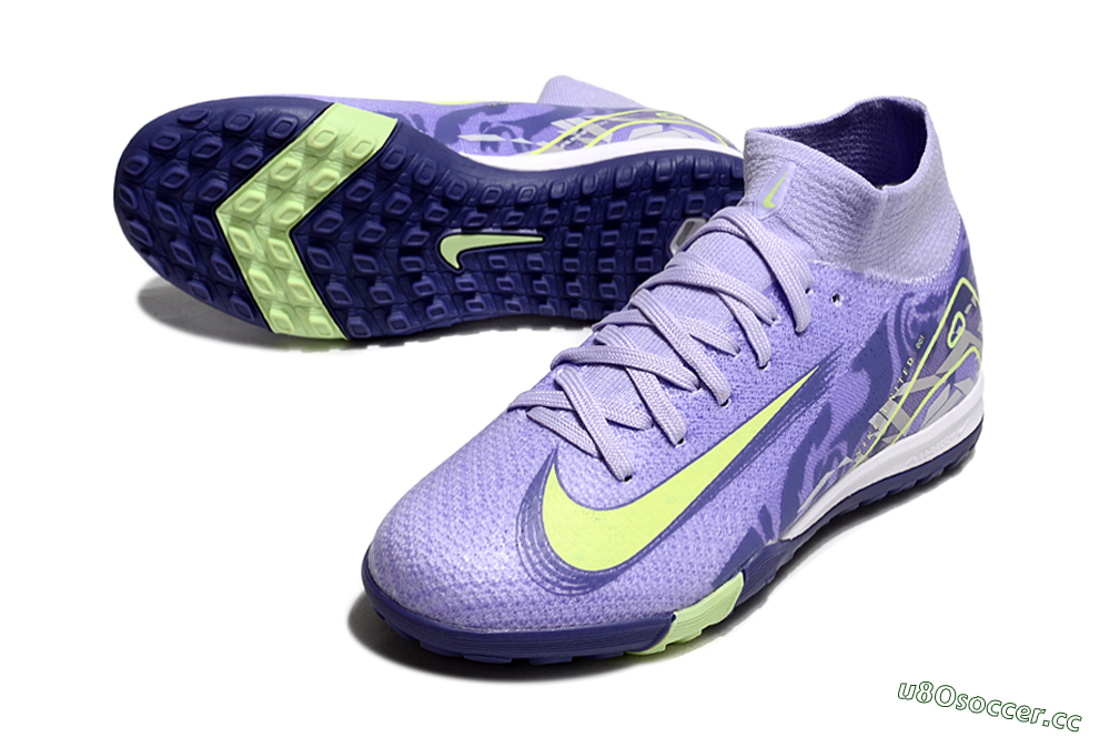 Kids Nike Air Zoom Mercurial Superfly 10 Elite TF Artificial Turf High-Tops Football Shoes - Purple/Yellow 3