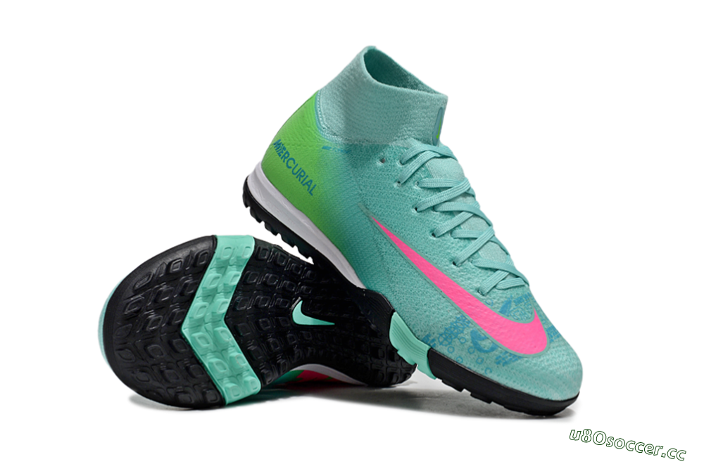 Kids Nike Air Zoom Mercurial Superfly 10 Elite TF Artificial Turf High-Tops Football Shoes - Jade/Pink/Yellow 1