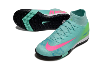 Kids Nike Air Zoom Mercurial Superfly 10 Elite TF Artificial Turf High-Tops Football Shoes - Jade/Pink/Yellow
