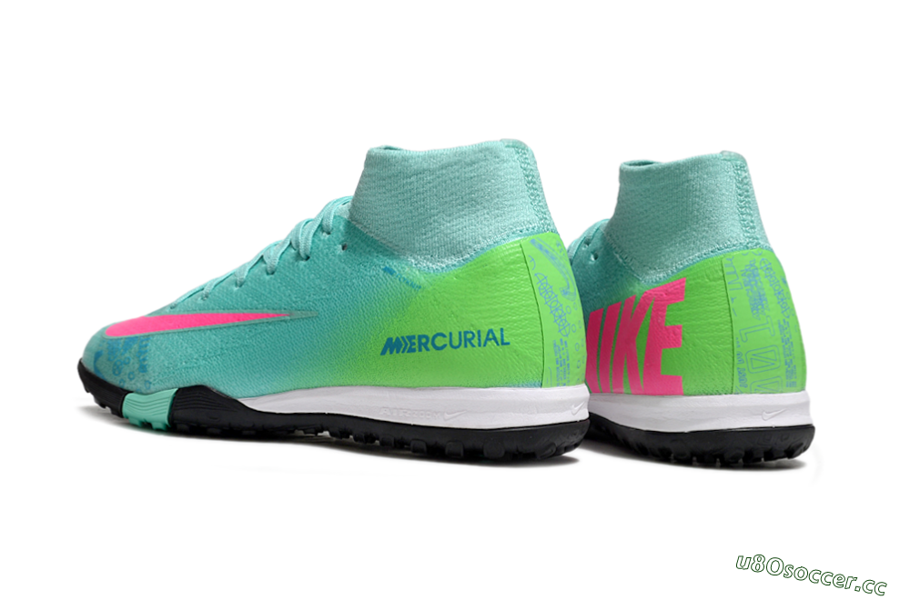 Kids Nike Air Zoom Mercurial Superfly 10 Elite TF Artificial Turf High-Tops Football Shoes - Jade/Pink/Yellow 5