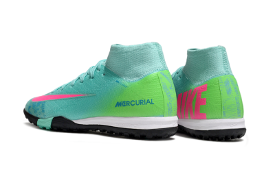 Kids Nike Air Zoom Mercurial Superfly 10 Elite TF Artificial Turf High-Tops Football Shoes - Jade/Pink/Yellow