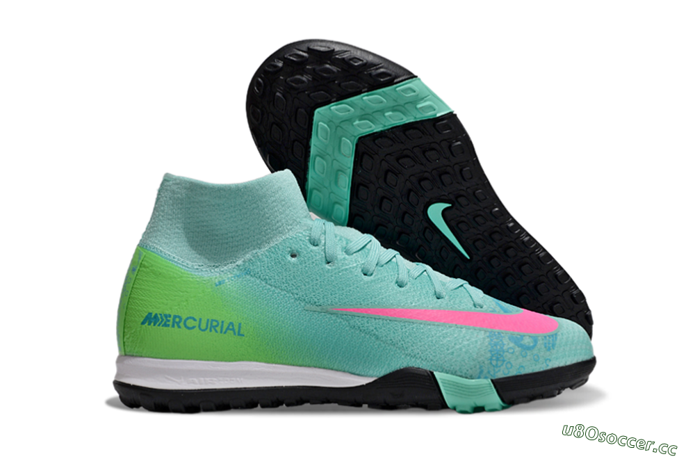 Kids Nike Air Zoom Mercurial Superfly 10 Elite TF Artificial Turf High-Tops Football Shoes - Jade/Pink/Yellow 2