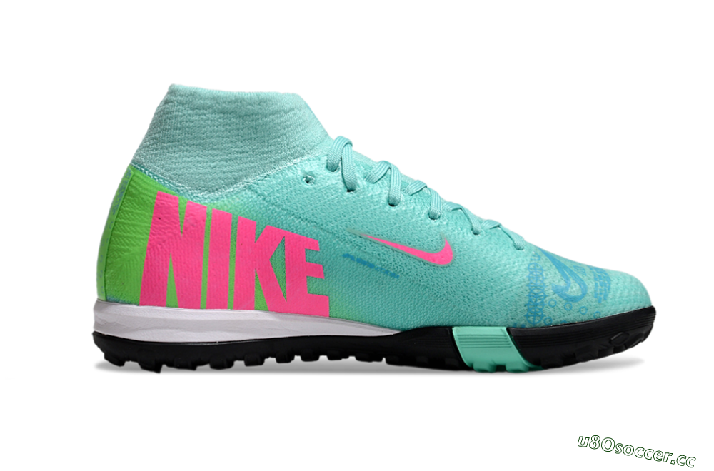Kids Nike Air Zoom Mercurial Superfly 10 Elite TF Artificial Turf High-Tops Football Shoes - Jade/Pink/Yellow 4