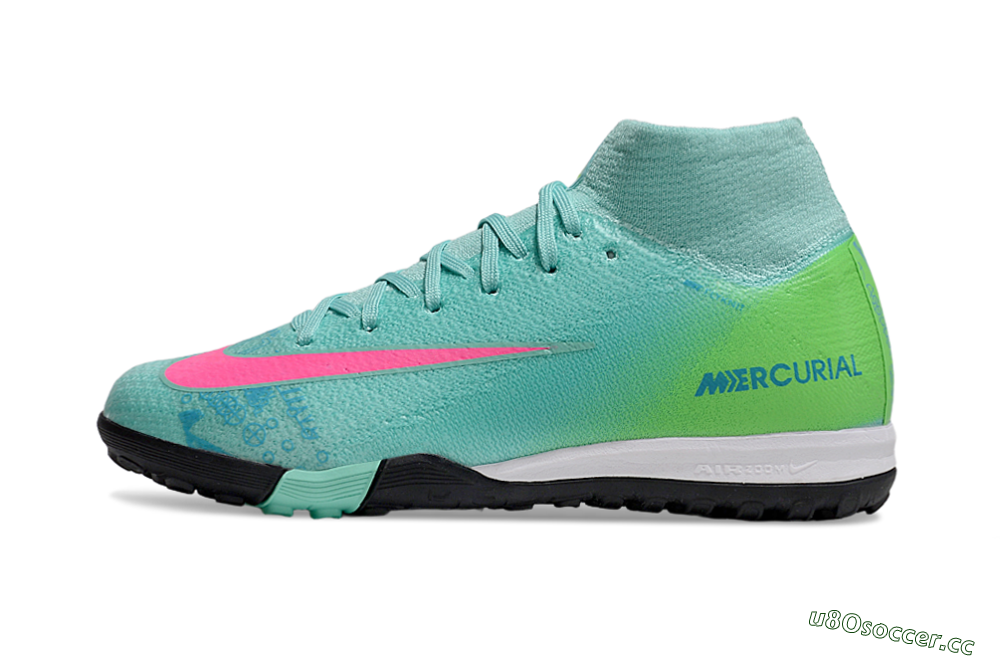 Kids Nike Air Zoom Mercurial Superfly 10 Elite TF Artificial Turf High-Tops Football Shoes - Jade/Pink/Yellow 0