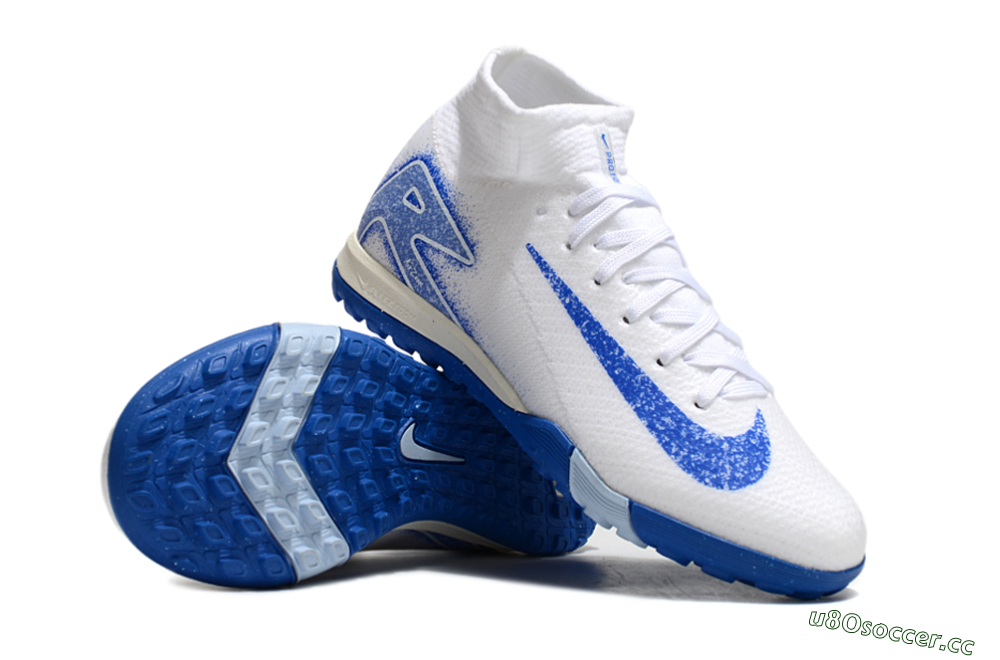 Kids Nike Air Zoom Mercurial Superfly 10 Elite TF Artificial Turf High-Tops Football Shoes - White/Blue 1