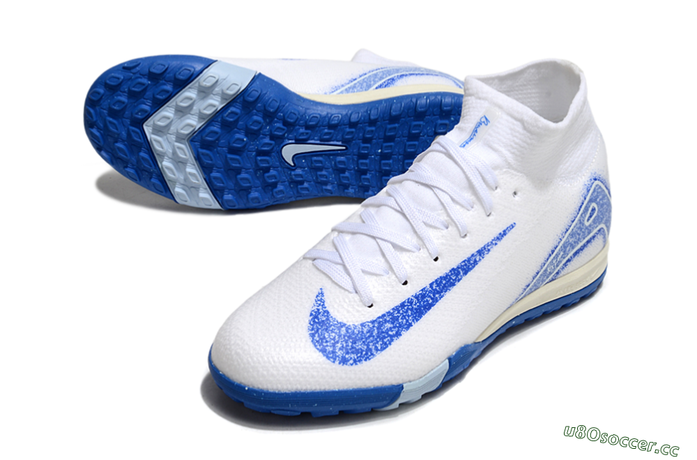 Kids Nike Air Zoom Mercurial Superfly 10 Elite TF Artificial Turf High-Tops Football Shoes - White/Blue 3