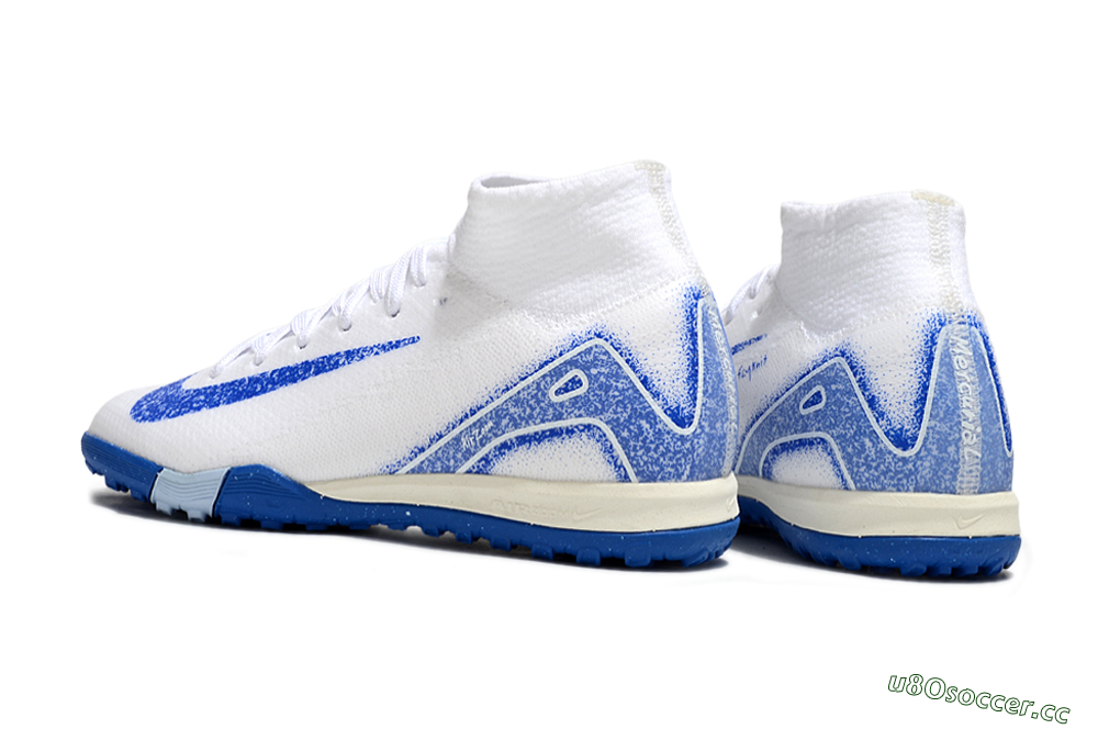 Kids Nike Air Zoom Mercurial Superfly 10 Elite TF Artificial Turf High-Tops Football Shoes - White/Blue 5