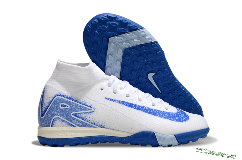 Kids Nike Air Zoom Mercurial Superfly 10 Elite TF Artificial Turf High-Tops Football Shoes - White/Blue 2