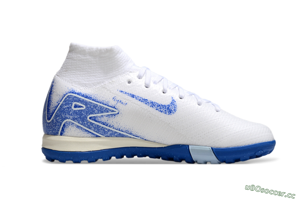 Kids Nike Air Zoom Mercurial Superfly 10 Elite TF Artificial Turf High-Tops Football Shoes - White/Blue 4