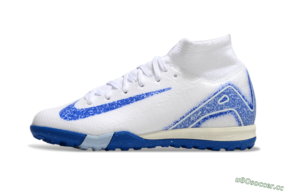 Kids Nike Air Zoom Mercurial Superfly 10 Elite TF Artificial Turf High-Tops Football Shoes - White/Blue 0