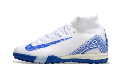 Kids Nike Air Zoom Mercurial Superfly 10 Elite TF Artificial Turf High-Tops Football Shoes - White/Blue
