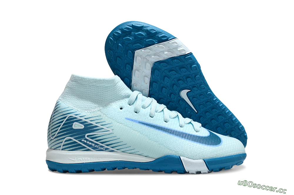 Kids Nike Air Zoom Mercurial Superfly 10 Elite TF Artificial Turf High-Tops Football Shoes - Jade/Blue 2