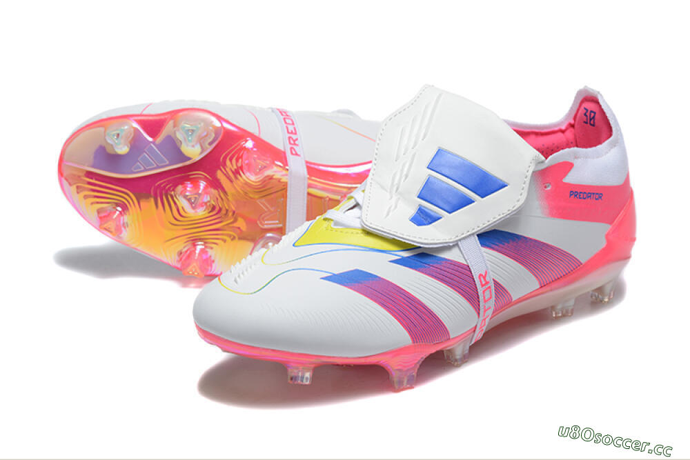 Men's Adidas Predator 25 Elite Foldover Tongue FG Firm Ground Low-Tops Football Boots - White/Red/Blue 3