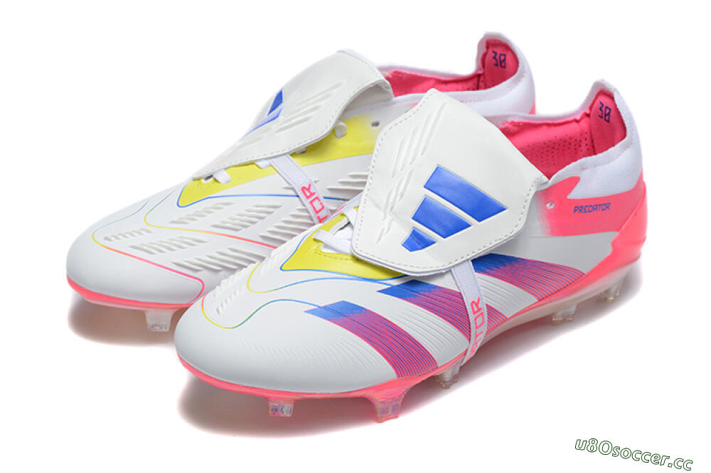 Men's Adidas Predator 25 Elite Foldover Tongue FG Firm Ground Low-Tops Football Boots - White/Red/Blue 5