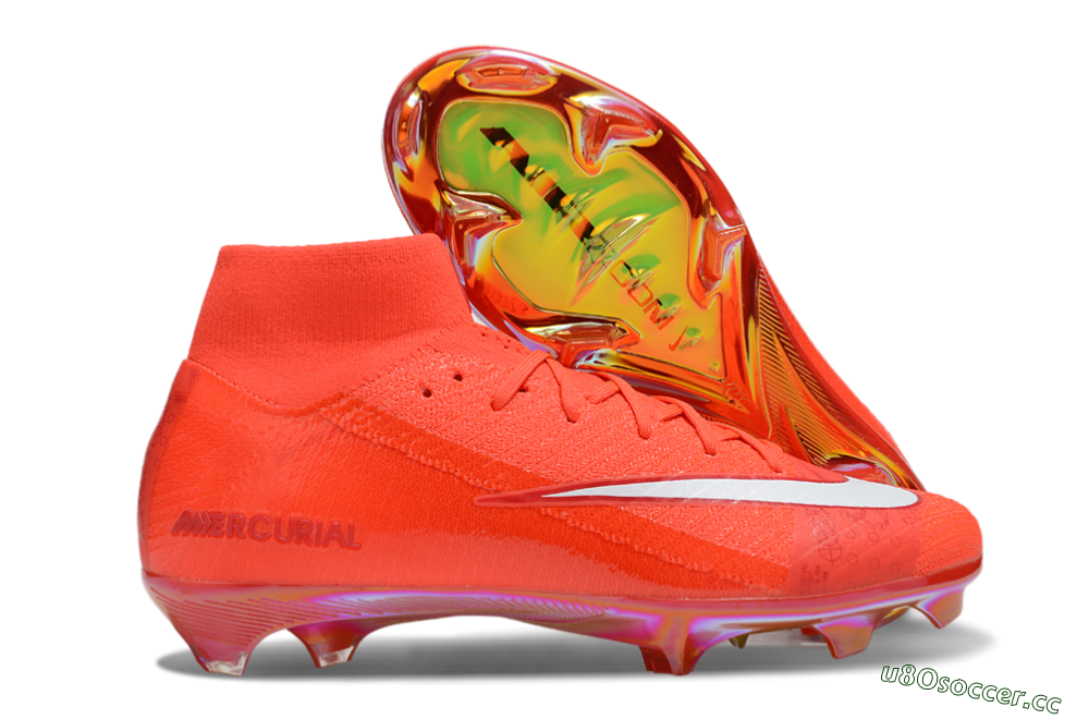 Unisex Nike Air Zoom Mercurial Superfly 10 Elite FG Firm Ground High-Tops Football Boots - Red/White/Gold 2