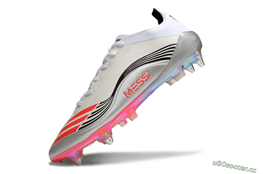 Men's Messi x Adidas F50 Elite 2025 SG Soft Ground Low-Tops Football Boots - Silver/White/Black 5