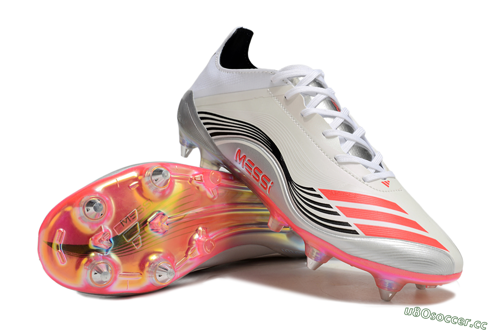 Men's Messi x Adidas F50 Elite 2025 SG Soft Ground Low-Tops Football Boots - Silver/White/Black 3