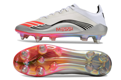 Men's Messi x Adidas F50 Elite 2025 SG Soft Ground Low-Tops Football Boots - Silver/White/Black