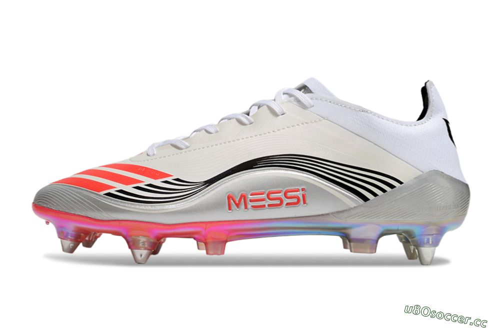 Men's Messi x Adidas F50 Elite 2025 SG Soft Ground Low-Tops Football Boots - Silver/White/Black 0