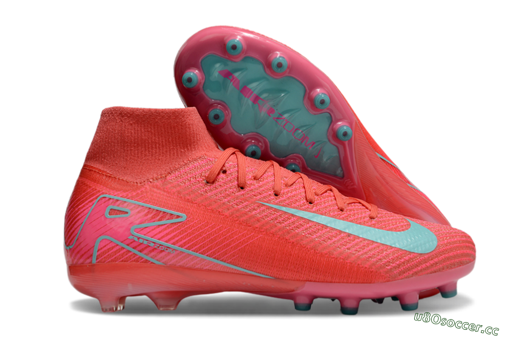 Men's Nike Air Zoom Mercurial Superfly 10 Elite AG Artificial Grass High-Tops Football Boots - Red/Jade 2