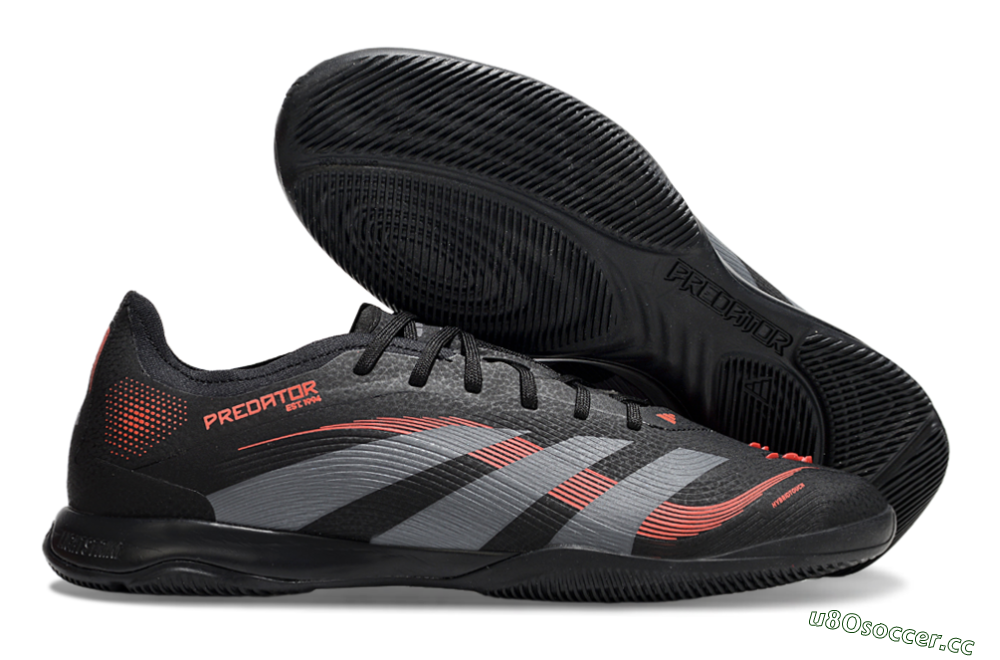 Men's Adidas Predator 25 Elite IC Indoor & Futsal Low-Tops Football Shoes - Black/Grey/Red 2