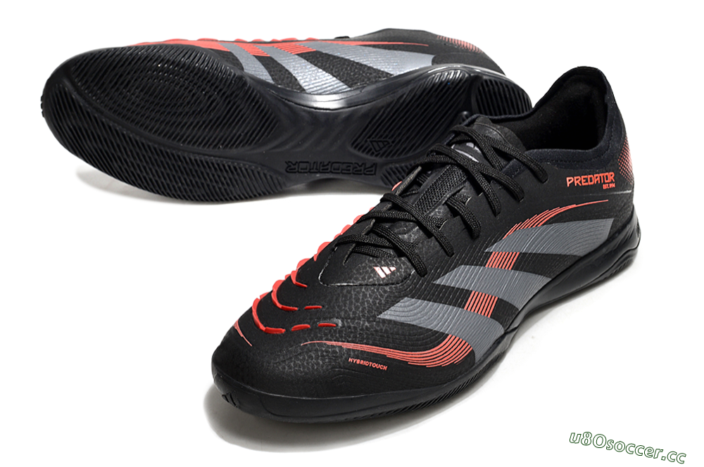 Men's Adidas Predator 25 Elite IC Indoor & Futsal Low-Tops Football Shoes - Black/Grey/Red 3