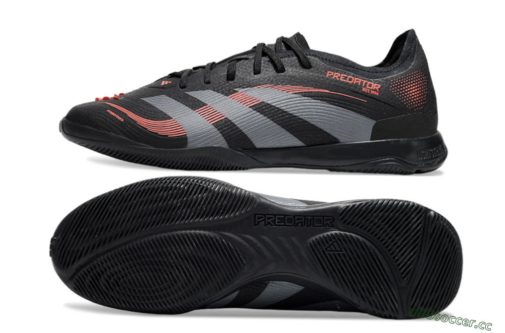 Men's Adidas Predator 25 Elite IC Indoor & Futsal Low-Tops Football Shoes - Black/Grey/Red 1