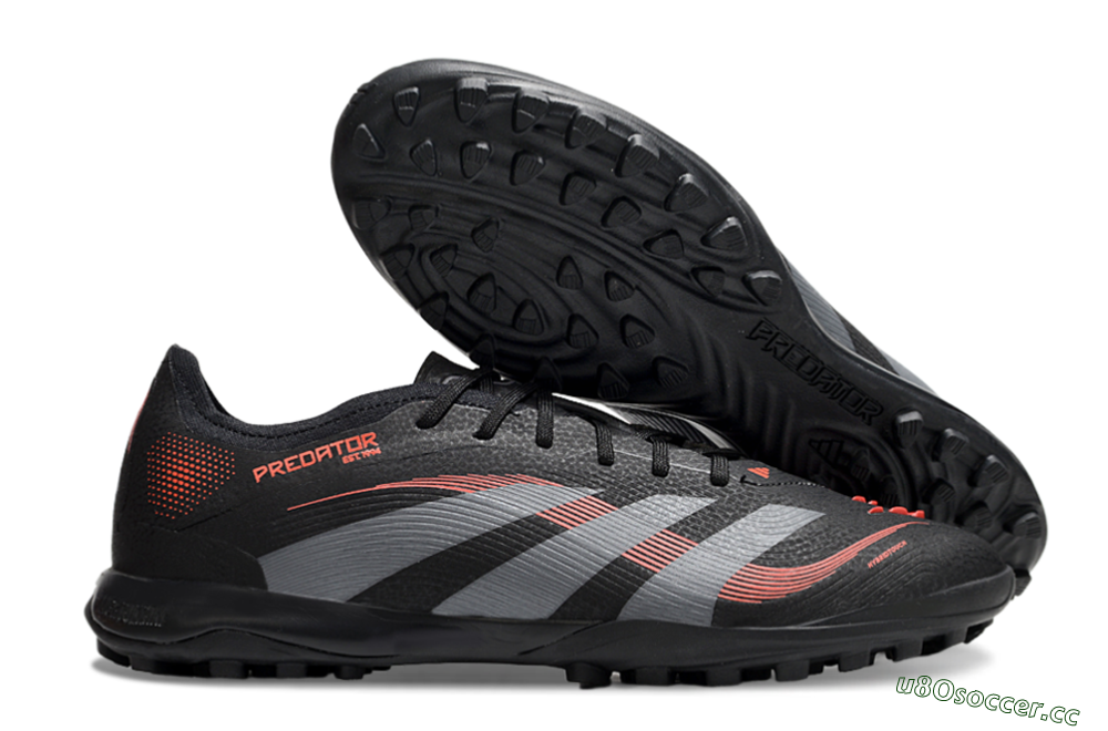 Men's Adidas Predator 25 Elite TF Artificial Turf Low-Tops Football Shoes - Black/Grey/Red 2