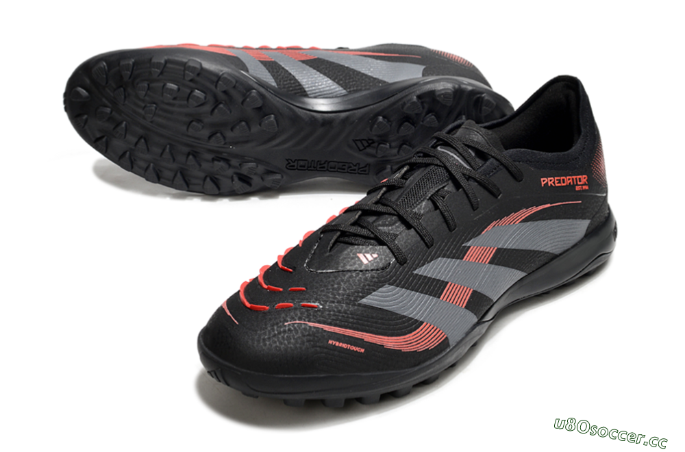 Men's Adidas Predator 25 Elite TF Artificial Turf Low-Tops Football Shoes - Black/Grey/Red 3