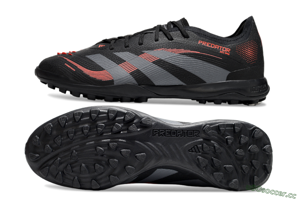 Men's Adidas Predator 25 Elite TF Artificial Turf Low-Tops Football Shoes - Black/Grey/Red 1