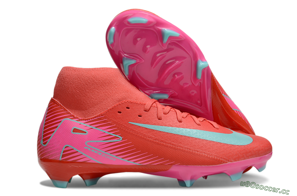 Men's Nike Air Zoom Mercurial Superfly 10 Elite FG Firm Ground High-Tops Football Boots - Red/Jade/Pink 2