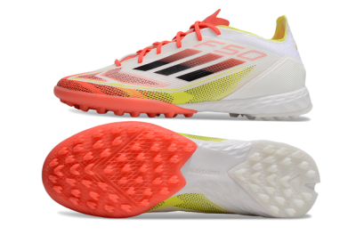 Men's Adidas F50 Pro TF Artificial Turf Low-Tops Football Shoes - White/Red/Yellow