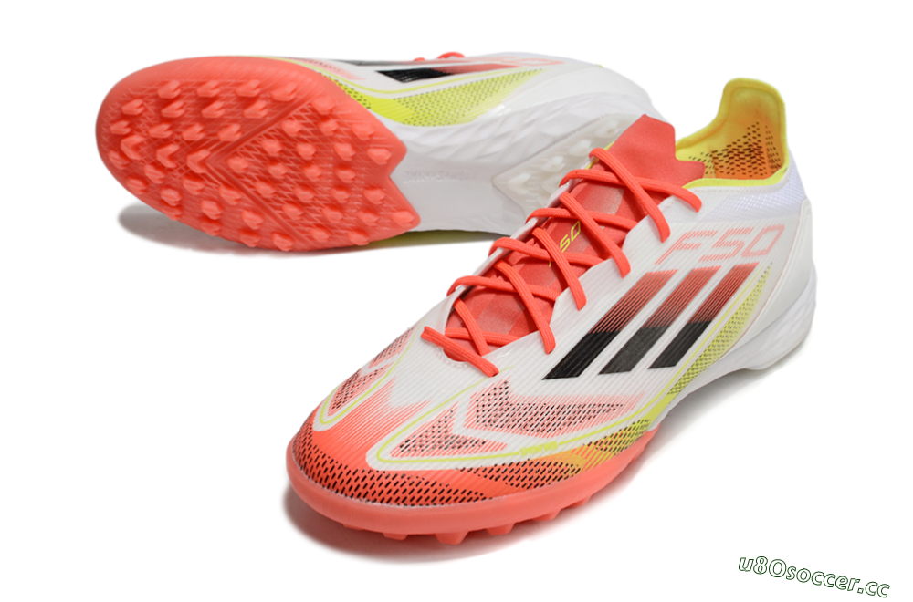 Men's Adidas F50 Pro TF Artificial Turf Low-Tops Football Shoes - White/Red/Yellow 3