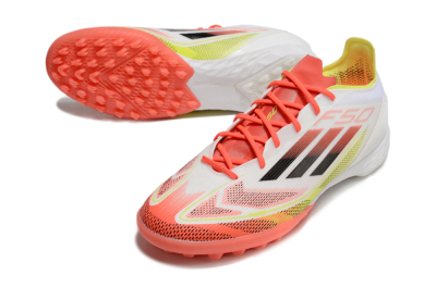 Men's Adidas F50 Pro TF Artificial Turf Low-Tops Football Shoes - White/Red/Yellow