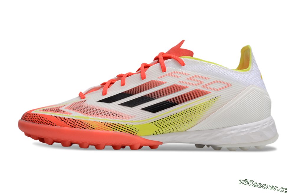Men's Adidas F50 Pro TF Artificial Turf Low-Tops Football Shoes - White/Red/Yellow 0