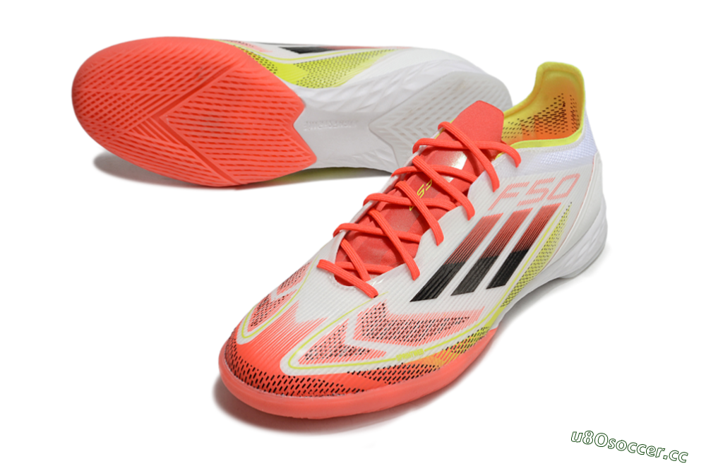 Men's Adidas F50 Pro IC Indoor & Futsal Low-Tops Football Shoes - White/Red/Yellow 3