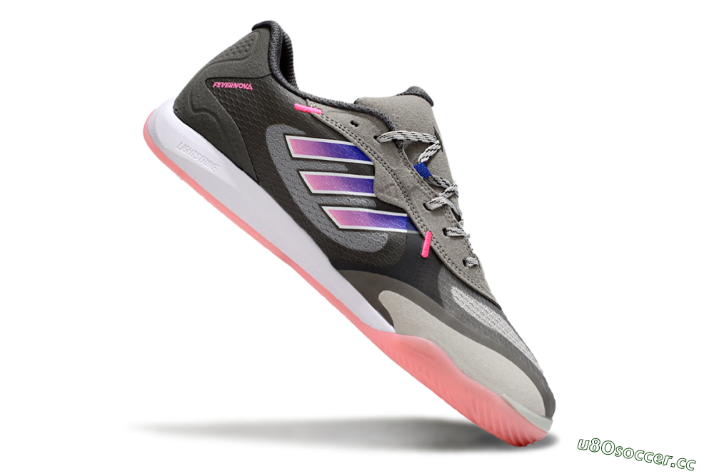 Men's Adidas Fevernova IC Indoor & Futsal Low-Tops Football Shoes - Grey/Purple/Pink 4