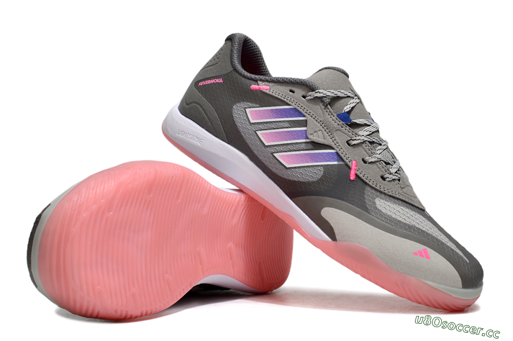 Men's Adidas Fevernova IC Indoor & Futsal Low-Tops Football Shoes - Grey/Purple/Pink 1