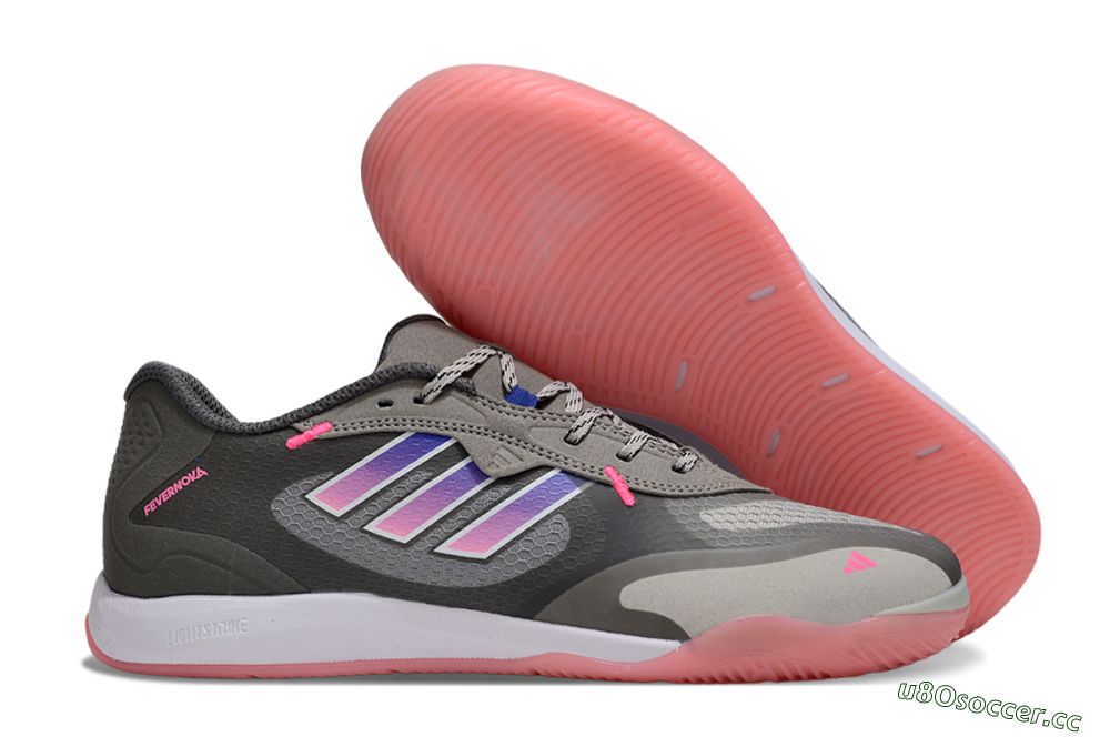 Men's Adidas Fevernova IC Indoor & Futsal Low-Tops Football Shoes - Grey/Purple/Pink 2