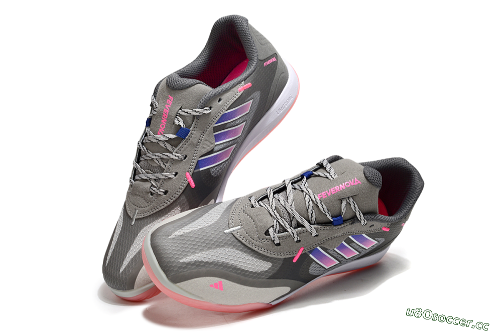 Men's Adidas Fevernova IC Indoor & Futsal Low-Tops Football Shoes - Grey/Purple/Pink 3
